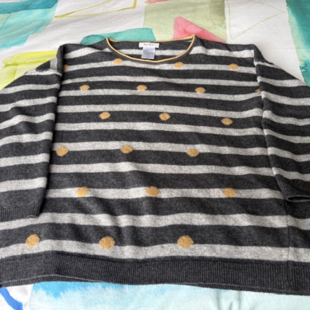 Bartolini Italy Sz L Women's Long Sleeve Knit Pullover Sweater Grey Striped
